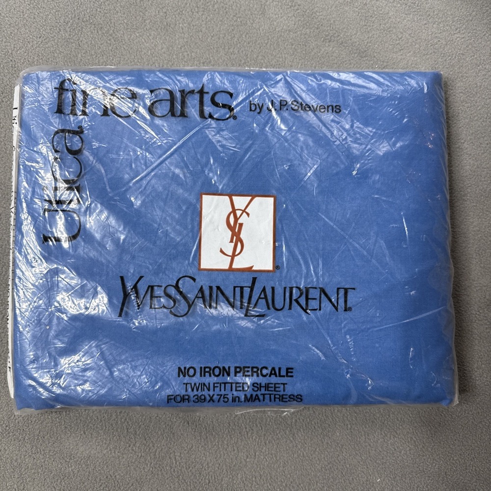 Vintage Utica Fine Arts Yves Saint Laurent Twin Fitted Sheet Blue JP Stevens YSL